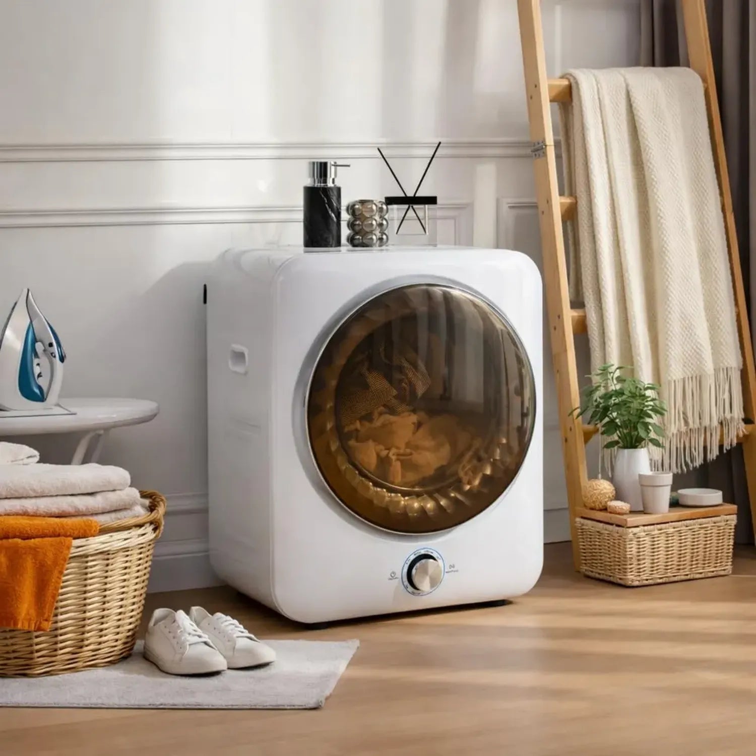 Sèche-linge Compact Merax 3 kg, 1350 W, 8 Programmes, Capteur NTC, Silencieux 65 dB, Montage Mural, Double Filtre, 53,5 x 42 x 65 cm