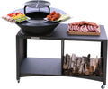 Îlot de Brasero Design avec Plaque en Acier et Grille Amovible Ø 100 cm pour Barbecue Extérieur
