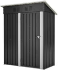 Cabanon de jardin en métal 152 x 84 x 182 cm, compact et sécurisé, résistant aux intempéries, idéal pour outils, vélos et tondeuses, couleur noire