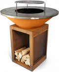 Barbecue Extérieur en Acier Corten avec Plancha et Grille, 1m, 120kg, Fabrication Française
