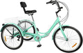 Vélo Tricycle Adulte 24 Pouces, 3 Roues, 7 Vitesses, 120 kg, Turquoise