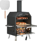 Four à Pizza Extérieur Bois et Charbon - Barbecue Fumoir 2 Niveaux avec Pierre et Pelle - Portable Pliable pour Camping et Jardin