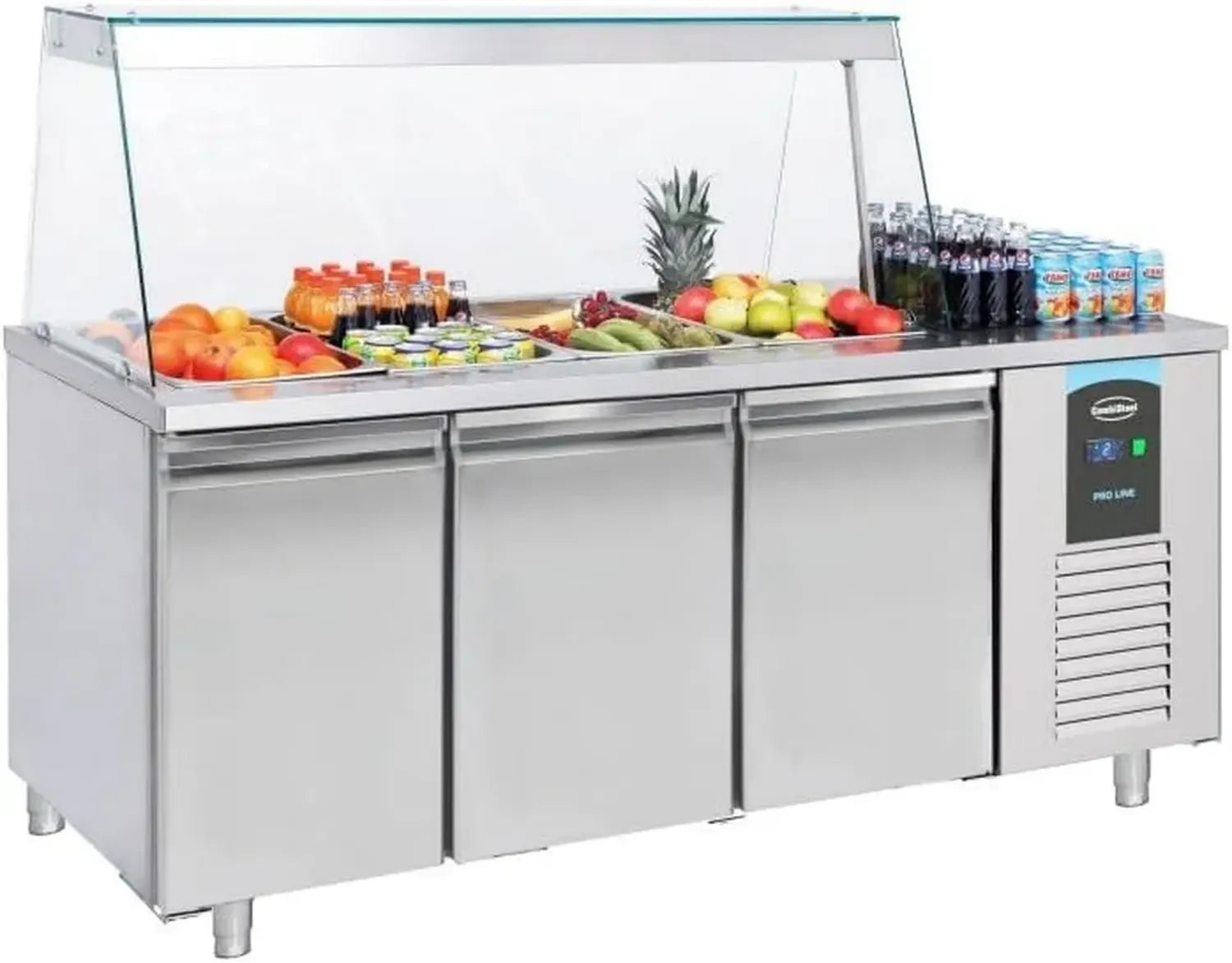 Saladette Réfrigérée Vitre avec 4 GN 1/1 et 3 Portes