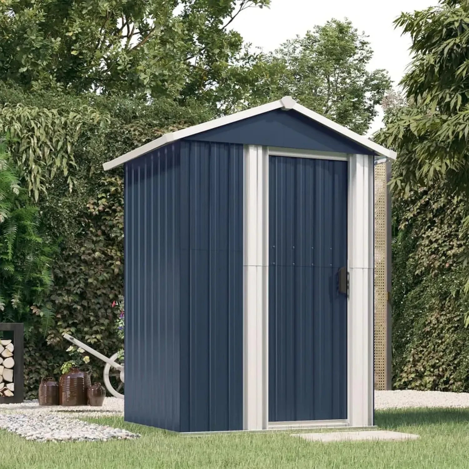 Cabane de Rangement en Acier Anthracite 126x98x177 cm avec Porte Coulissante