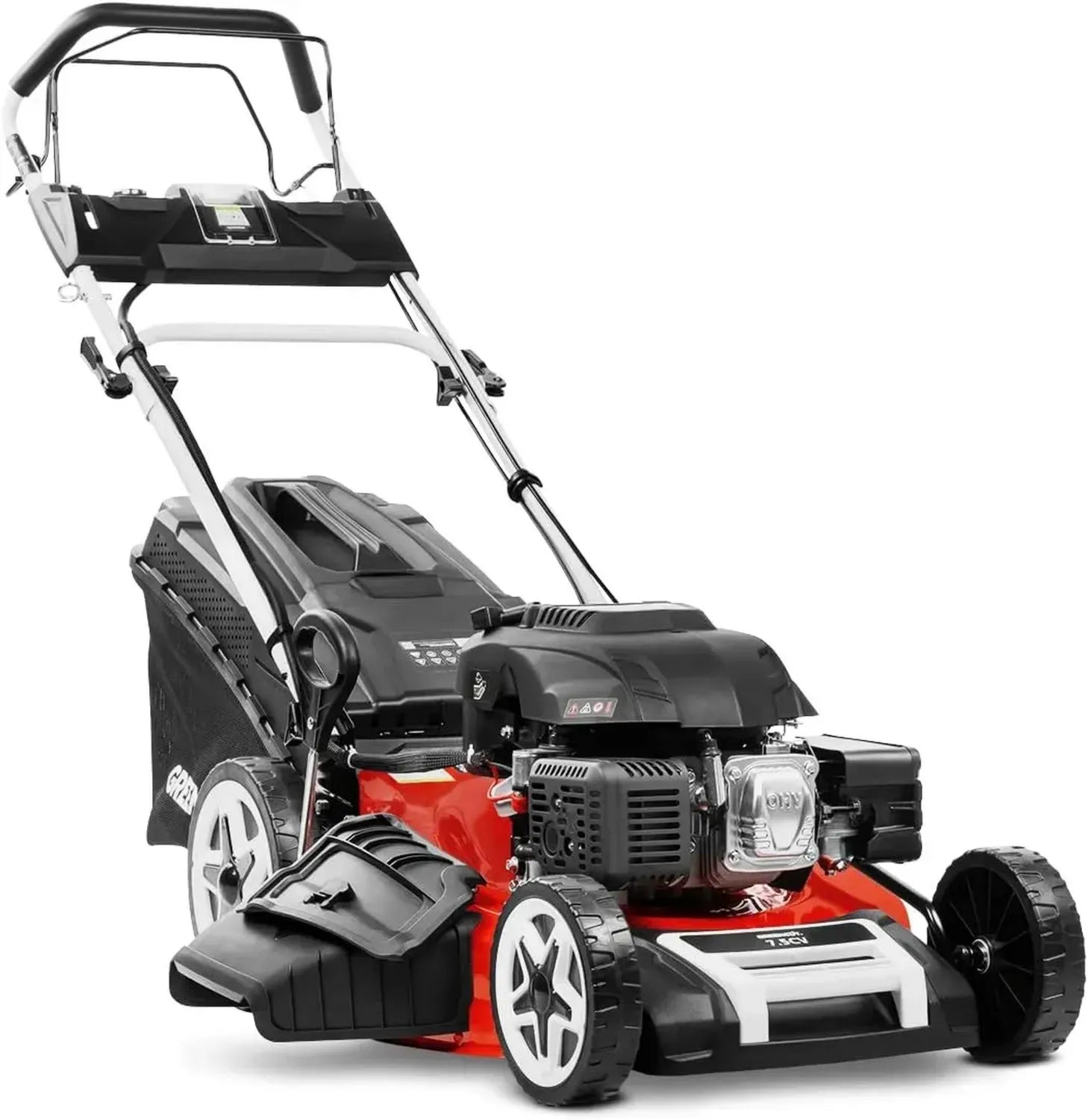 Tondeuse à Gazon Thermique 224cc avec Démarrage Électrique, Largeur 53cm, Autotractée, Bac de 65L, Pour Jardins Jusqu'à 2000m²