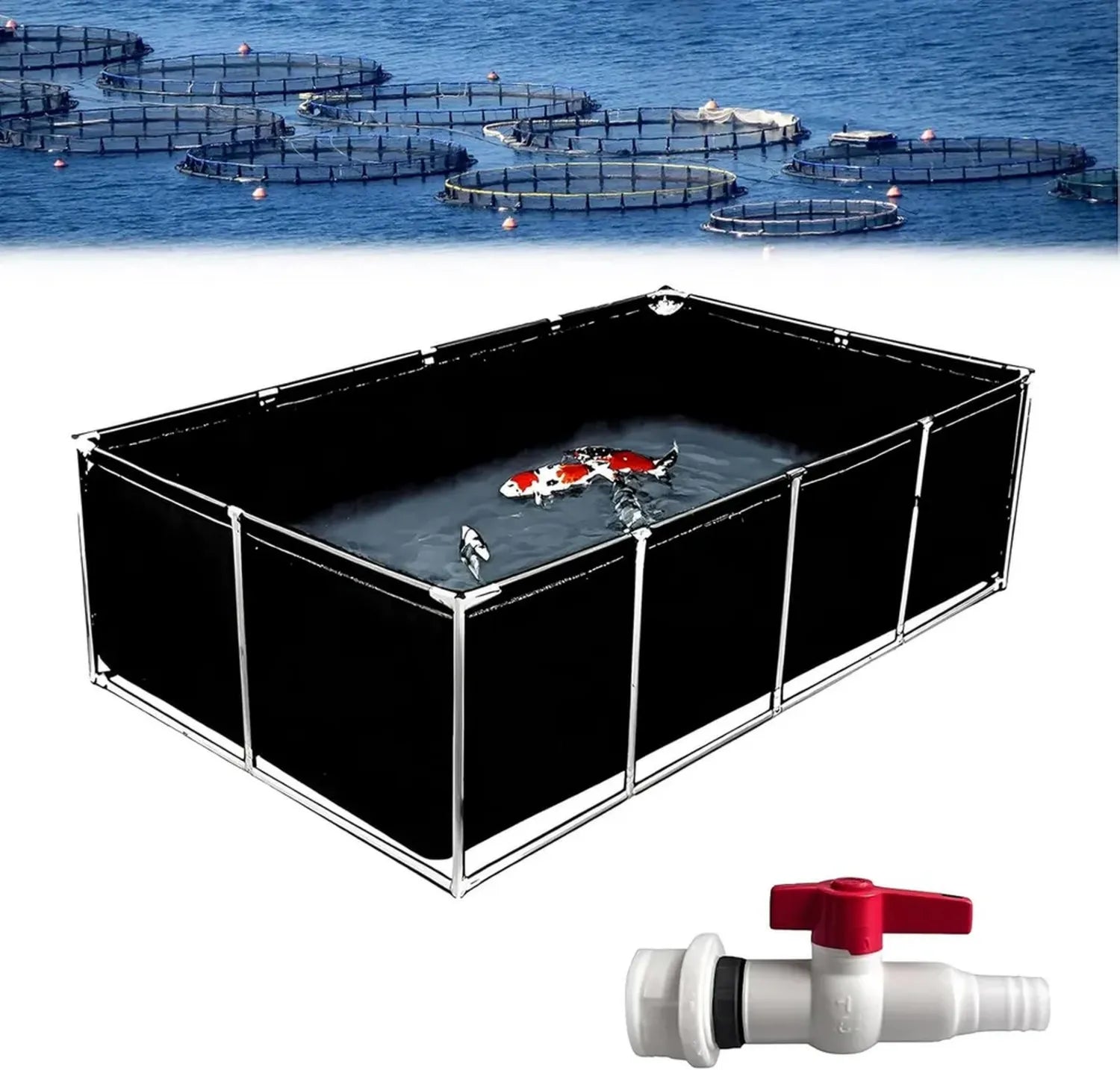 Bassin Extérieur Renforcé pour Poissons avec Piscine Aquarium 1.2x1x0.5m - Noir