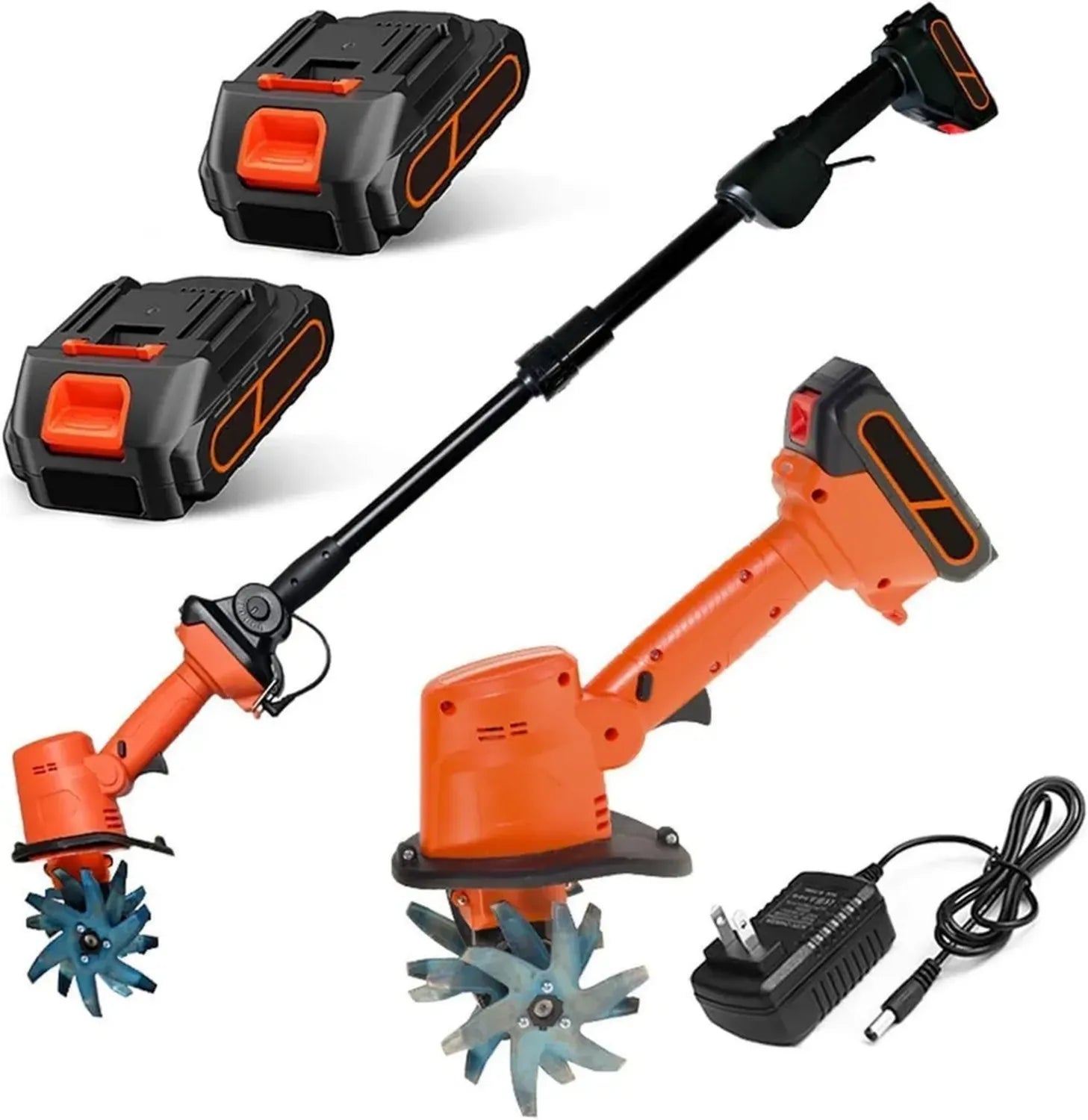 Motobineuse Électrique Sans Fil 21V, Motoculteur Portable avec 2 Batteries et Chargeur, 235 RPM, Largeur/Profondeur 10/10 cm, pour Jardin, Potager, Serre, Verger