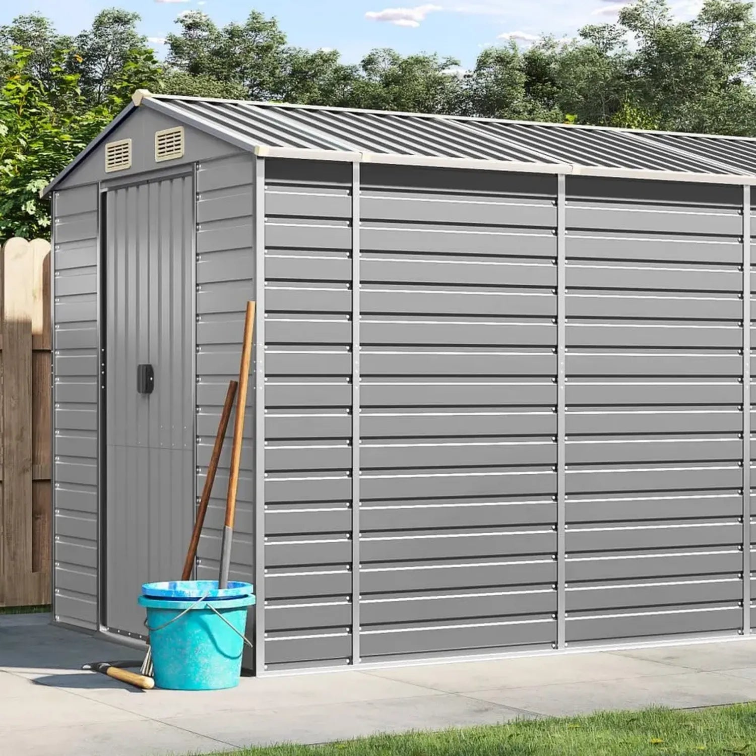 Abri de Jardin Polyvalent en Acier Galvanisé, 191 x 980 x 198 cm, Gris Clair