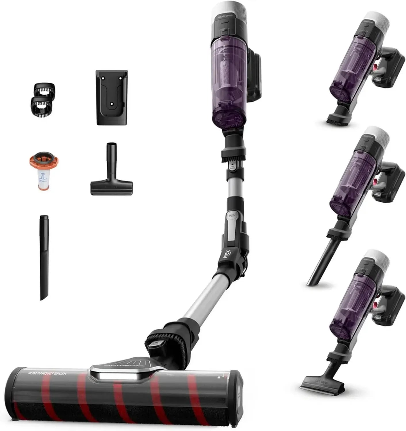 Aspirateur Balai sans Fil Rowenta X-Force Flex 9.60, 100 AW, 45 min Autonomie, Léger, Tube Flexible, Violet