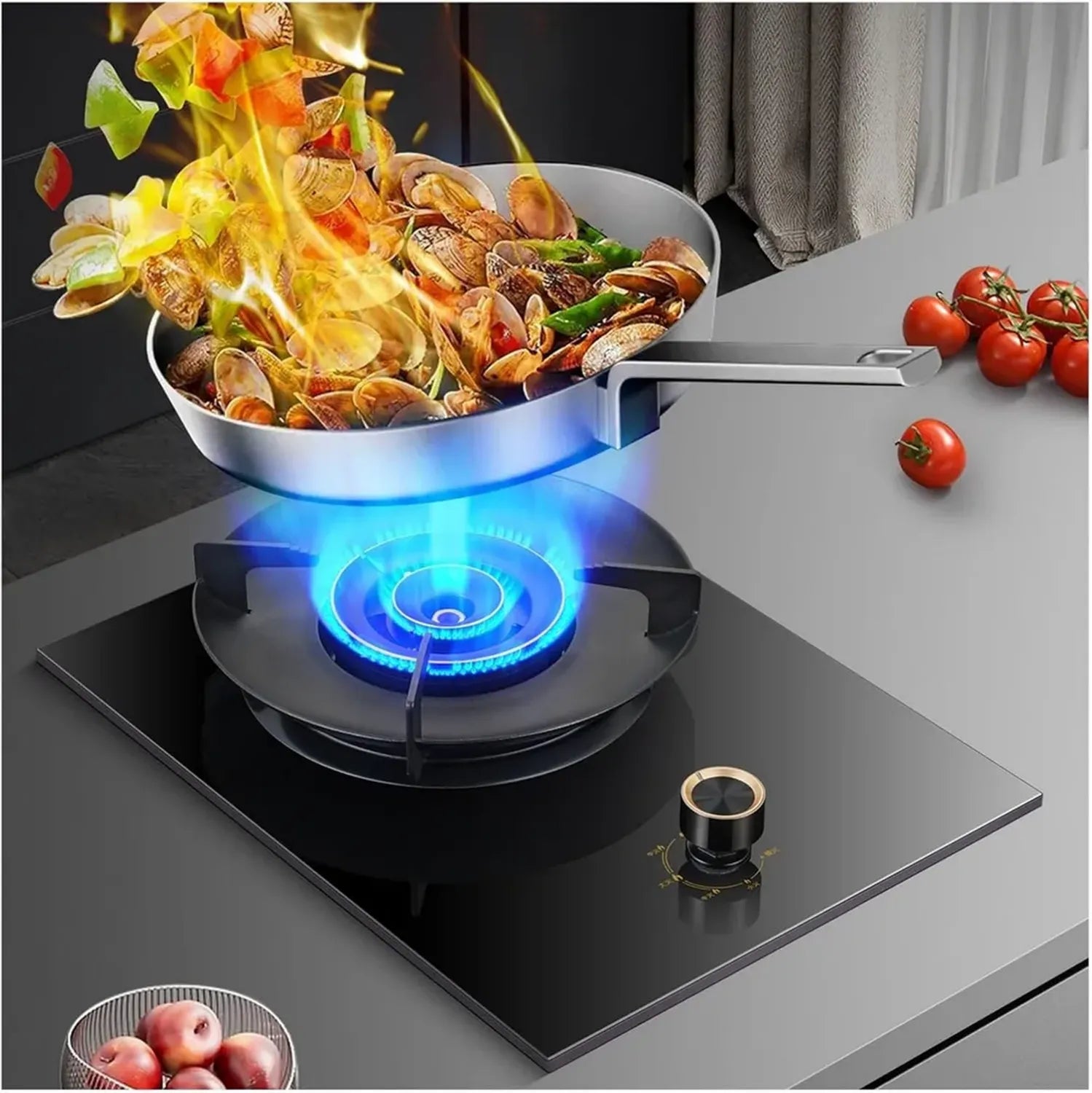 Réchaud à Gaz Portable 5,0 KW, Camping en Acier Inoxydable avec Sécurité Anti-Flammes (Noir, GPL)