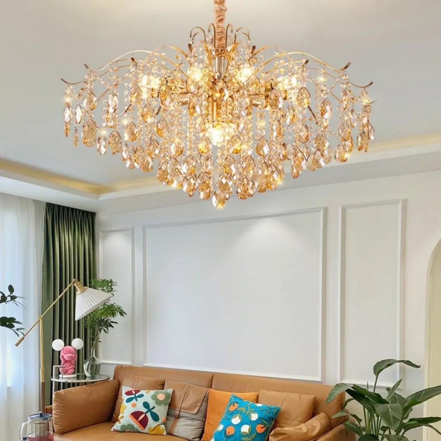Suspension Moderne en Cristal K9 - Lumière Dimmable E14 avec Finition Dorée, Idéale pour Salle à Manger et Salon (80CM)