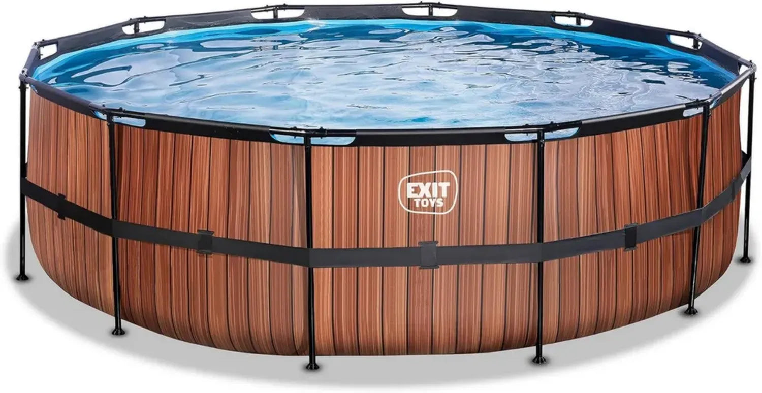 EXIT TOYS Piscine Bois Ø450x122 cm avec Pompe et Échelle - Grande Piscine Ronde et Profonde