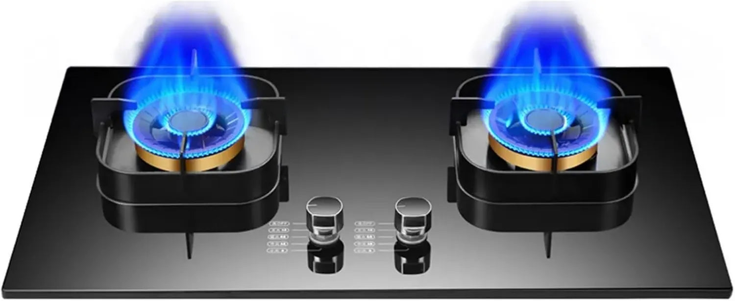 Réchaud à Gaz Portable 2 Feux 17742BTU, Verre Trempé Noir, Sécurité Anti-Flamme, Idéal pour Camping