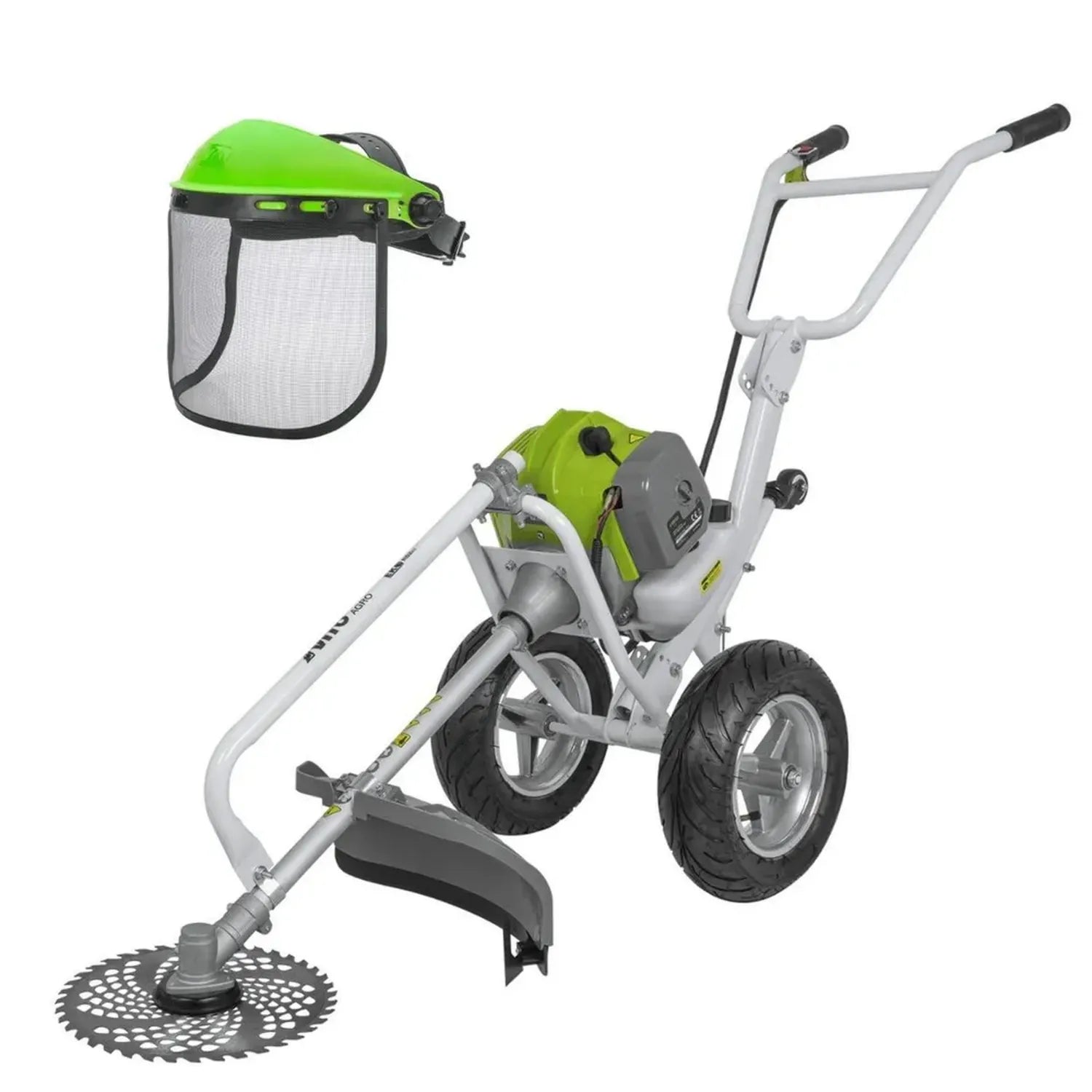 Débroussailleuse à Essence 52cc avec Roues et Lame 255 mm + Casque de Protection