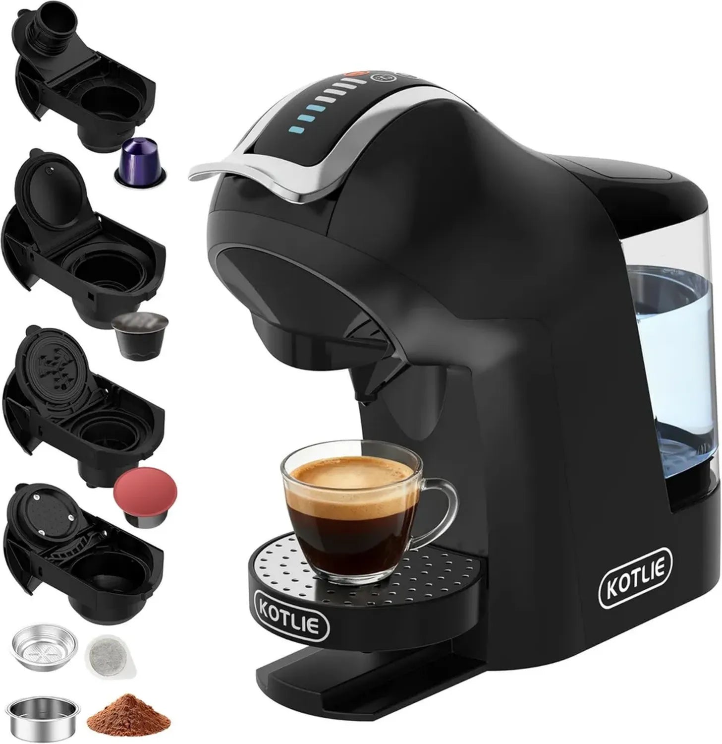 Cafetière Multi-Capsules Compatibles A Modo Mio, Dolce Gusto, Nespresso et ESE avec Réglages Personnalisables