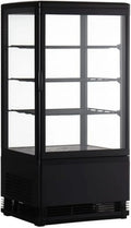 Vitrine Réfrigérée Panoramique 78L - Quatre Faces en Verre - Refroidissement Ventilé - Éclairage LED - Couleur Noire