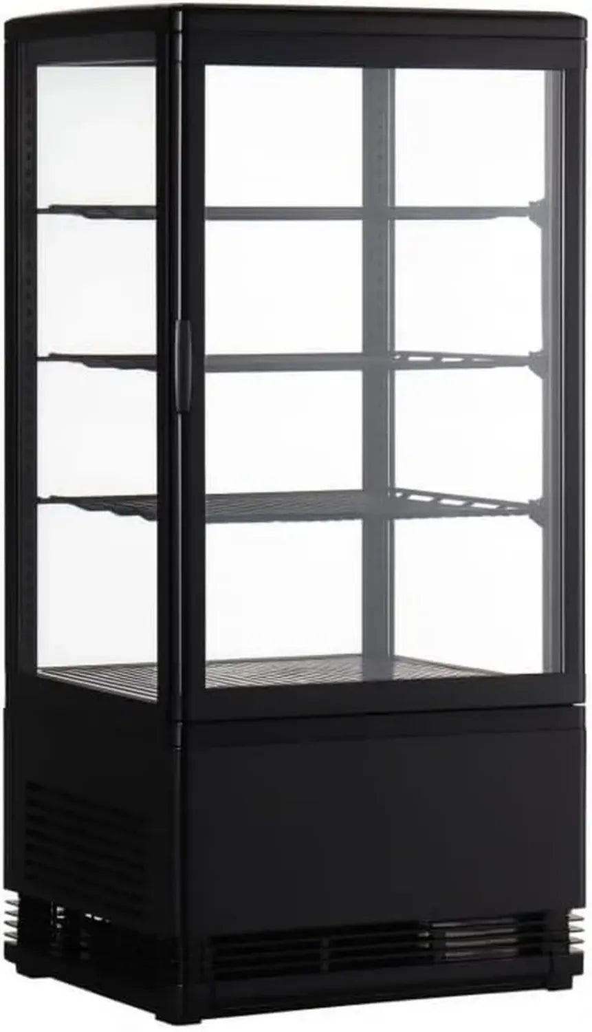 Vitrine Réfrigérée Panoramique 78L - Quatre Faces en Verre - Refroidissement Ventilé - Éclairage LED - Couleur Noire