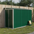 Abri de Jardin en Acier Vert avec Plancher et Fixation Murale, 118 x 288 x 178 cm, Rangement pour Outils