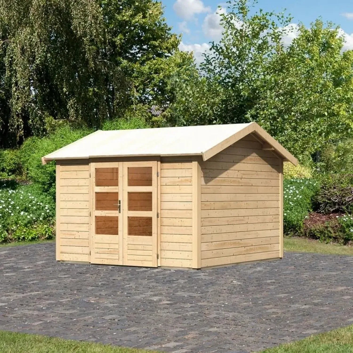 Abri de Jardin en Bois Massif Épicéa 9,24m² - Toit Double Pente & Porte Vitrée