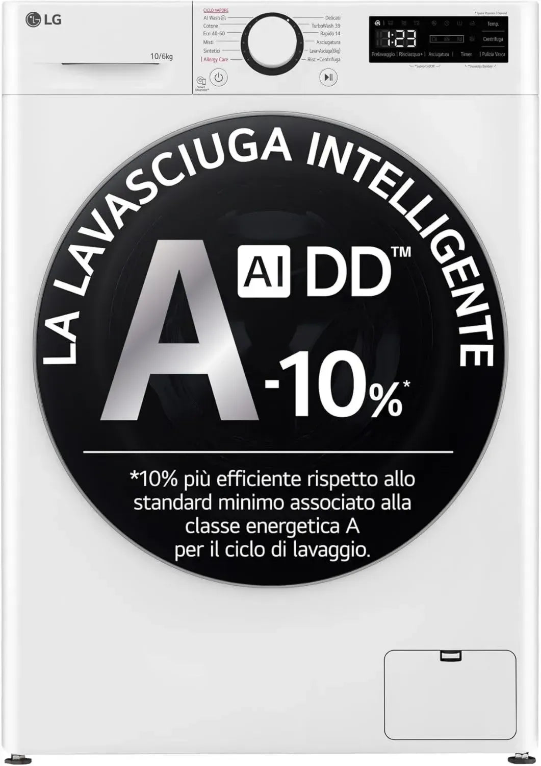 Lave-sécheuse LG AI DD 10/6 kg Classe D avec TurboWash360 et Eco Hybrid