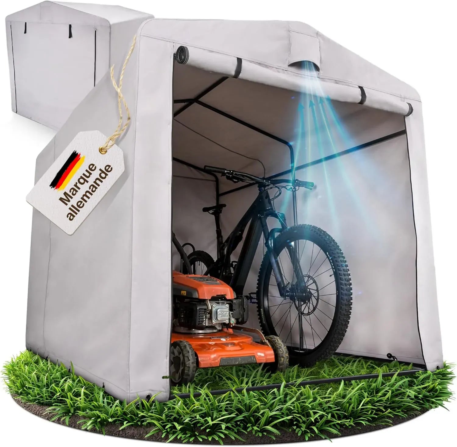 Abri de Vélo Étanche 160x220x165 cm en Tissu Oxford 600D avec Revêtement PU, Résistance au Vent, Pluie, UV pour Vélos Électriques, Outils de Jardin, Scooters