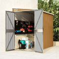 Cabane de Jardin Métallique Marron avec Plancher, 118x194x178 cm, Rangement pour Outils et Bois